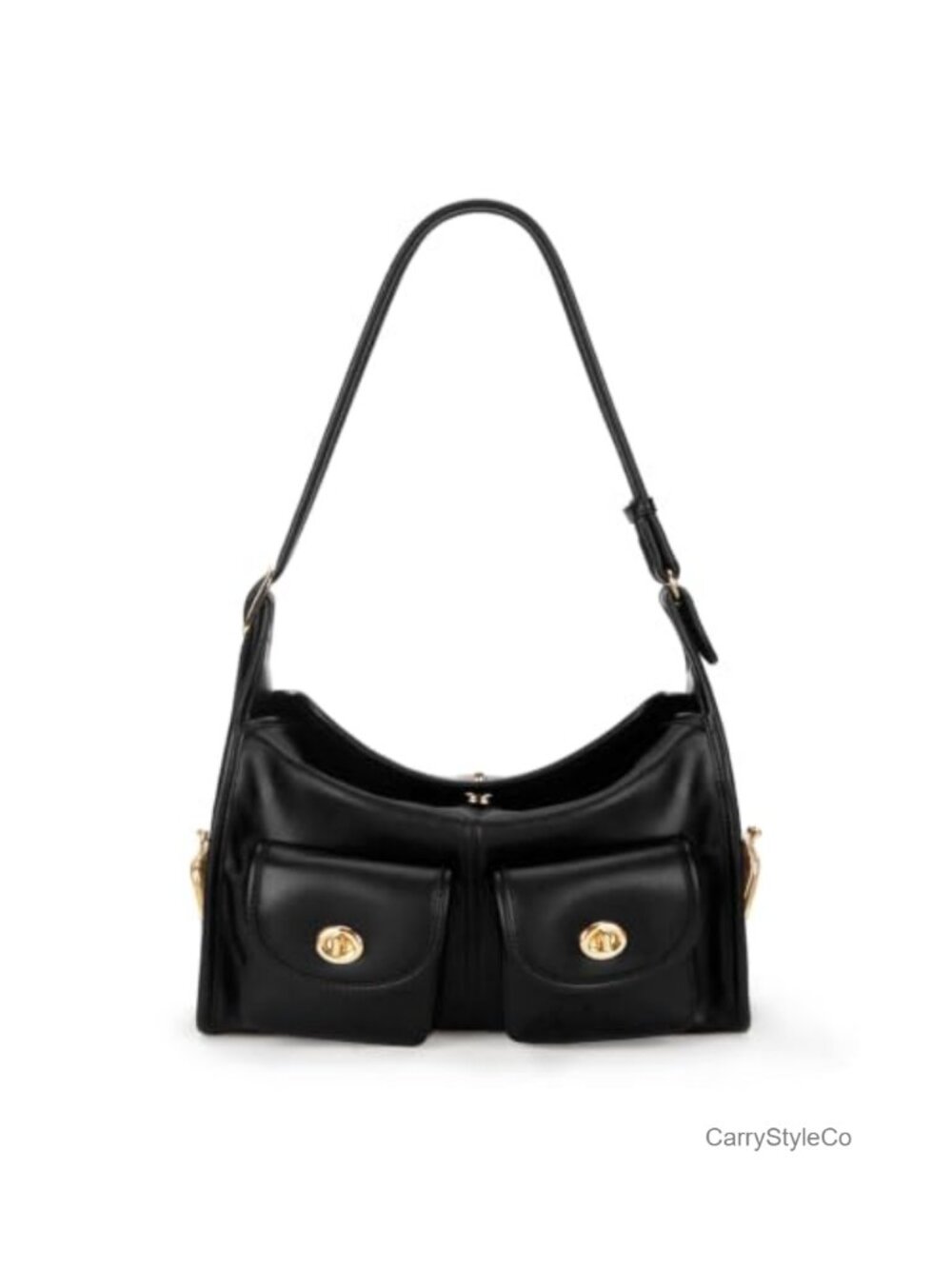 Large Multi-Pocket Hobo Shoulder Bag Faux Leather Turn Lock Women Handbag